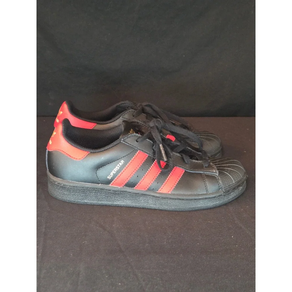 Adidas Superstar Kids Size 3 Sneakers Black‎ Red Stripe Classic Shoes Casual